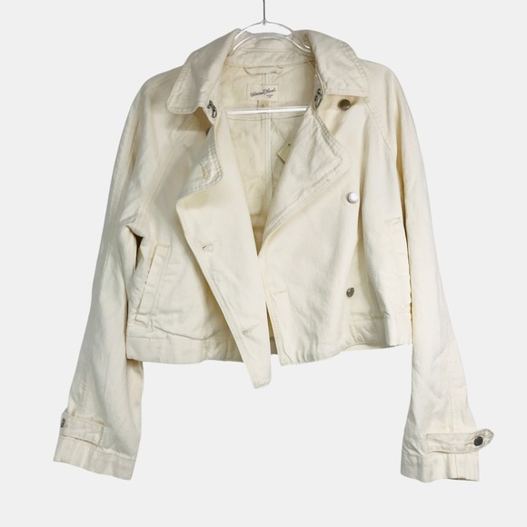 Universal Thread Jackets & Blazers - Universal Thread Womens Small Ecru Cropped Moto Jacket Cotton Lyocell W9P38Y NWT